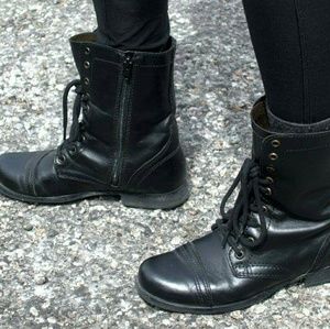 Black leather combat boots